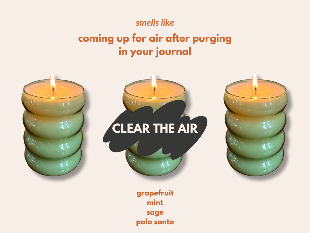 the ingredients in the clear the air candle are grapefruit ming sage and palo santo